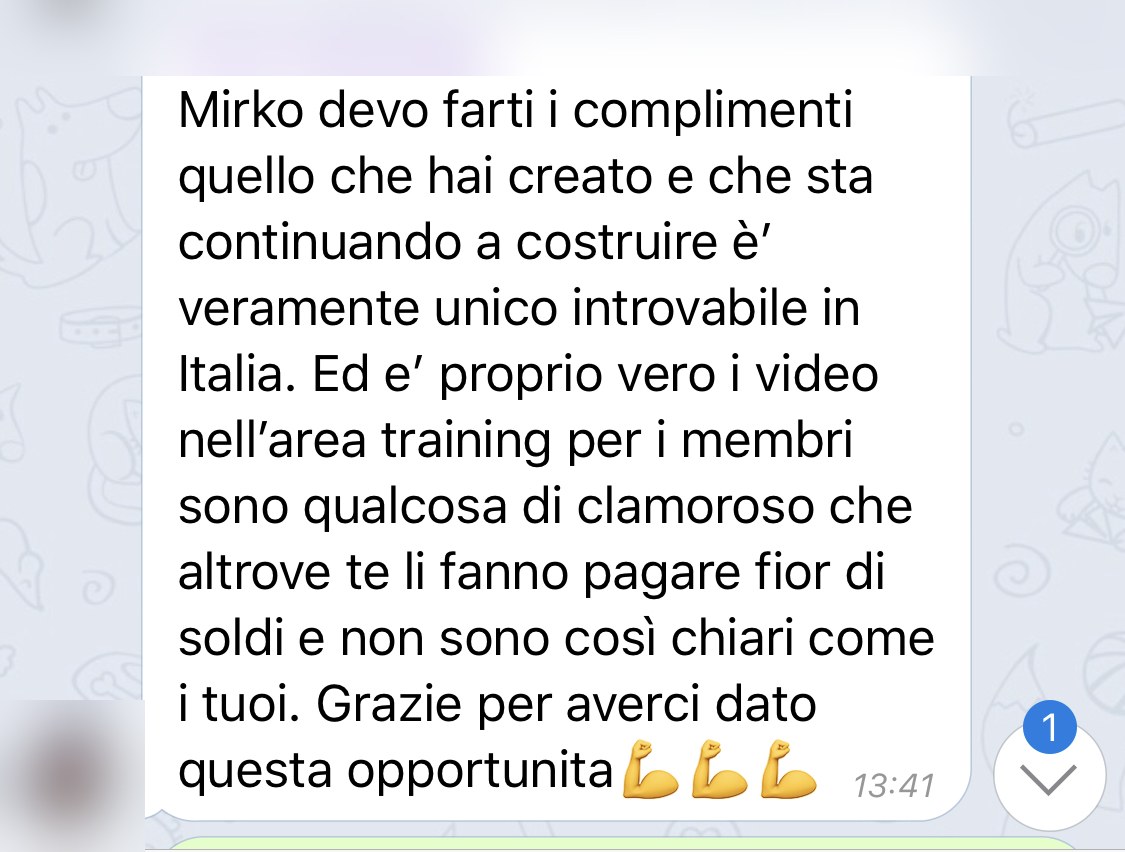 Messaggio di una persona che ha seguito i percorsi di Mirko Sabia 2