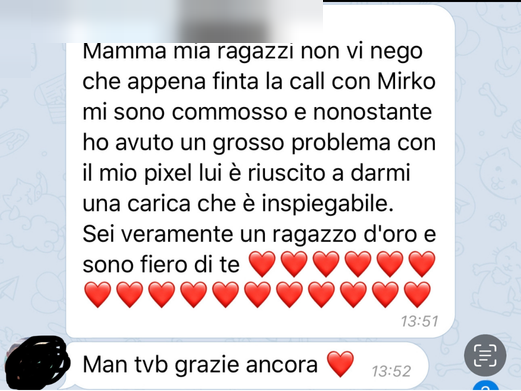 Messaggio di una persona che ha seguito i percorsi di Mirko Sabia 3