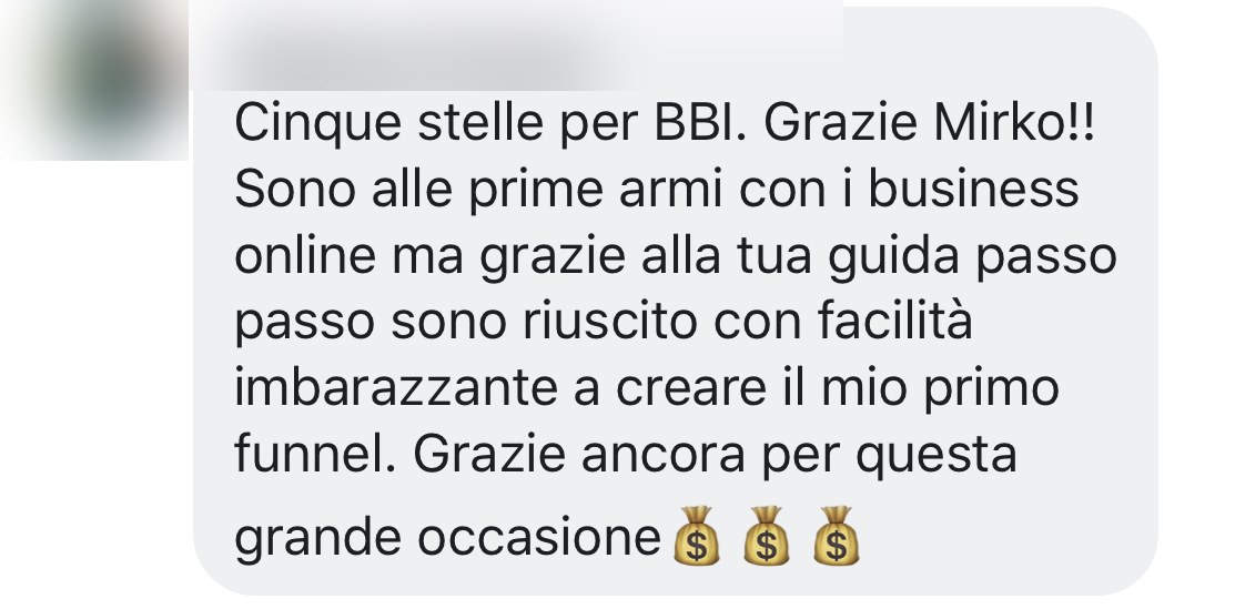 Messaggio di una persona che ha seguito i percorsi di Mirko Sabia 1