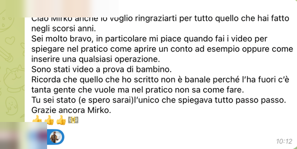 Messaggio di una persona che ha seguito i percorsi di Mirko Sabia 8