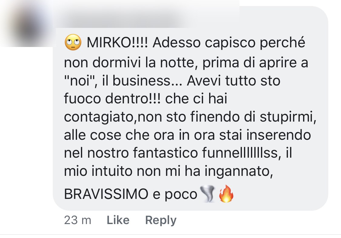 Messaggio di una persona che ha seguito i percorsi di Mirko Sabia 3