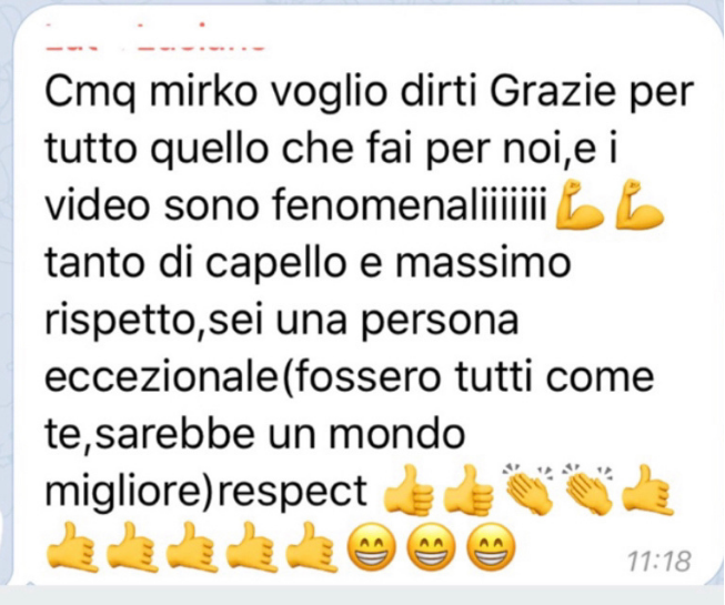 Messaggio di una persona che ha seguito i percorsi di Mirko Sabia 7
